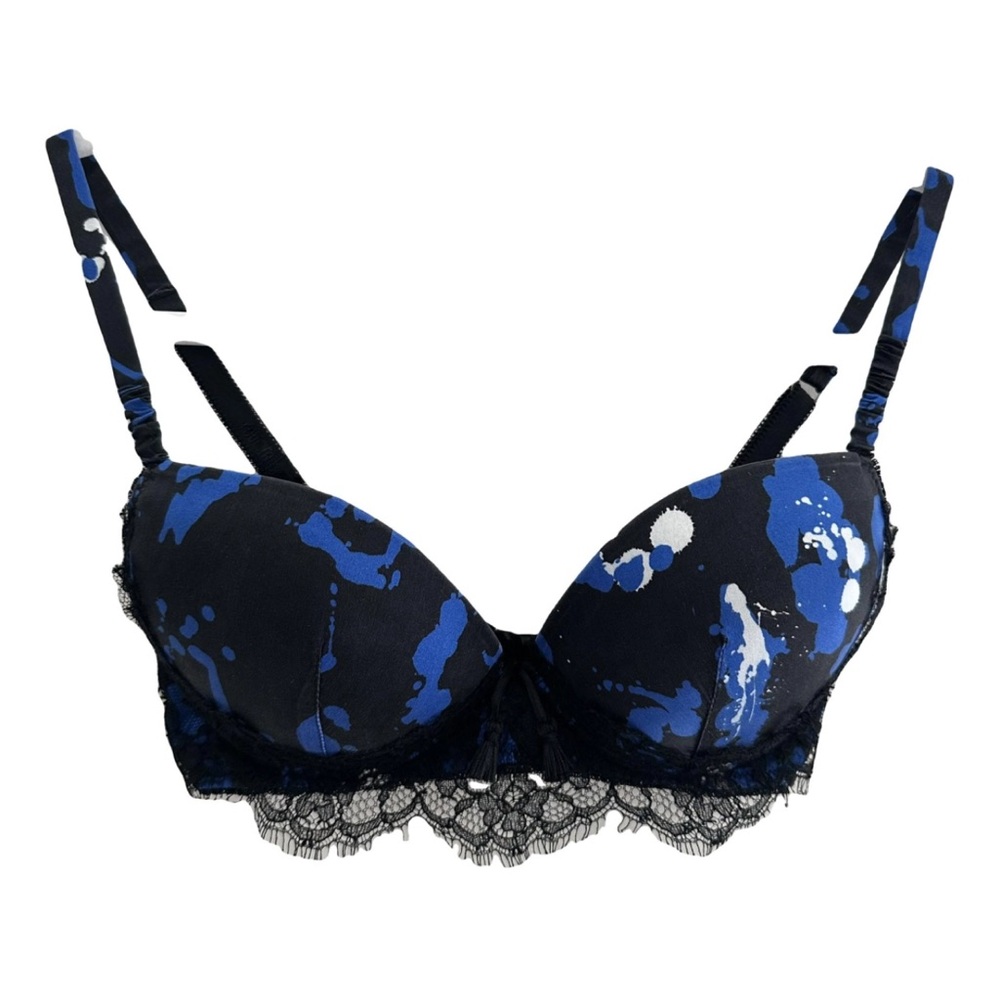 Roberto Cavalli Bra Black/Blue/White Lace size USA 34 Good conditi…